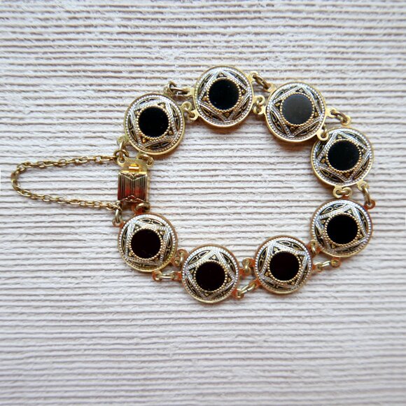 Vintage Damascene Round Link Bracelet - Picture 1 of 6